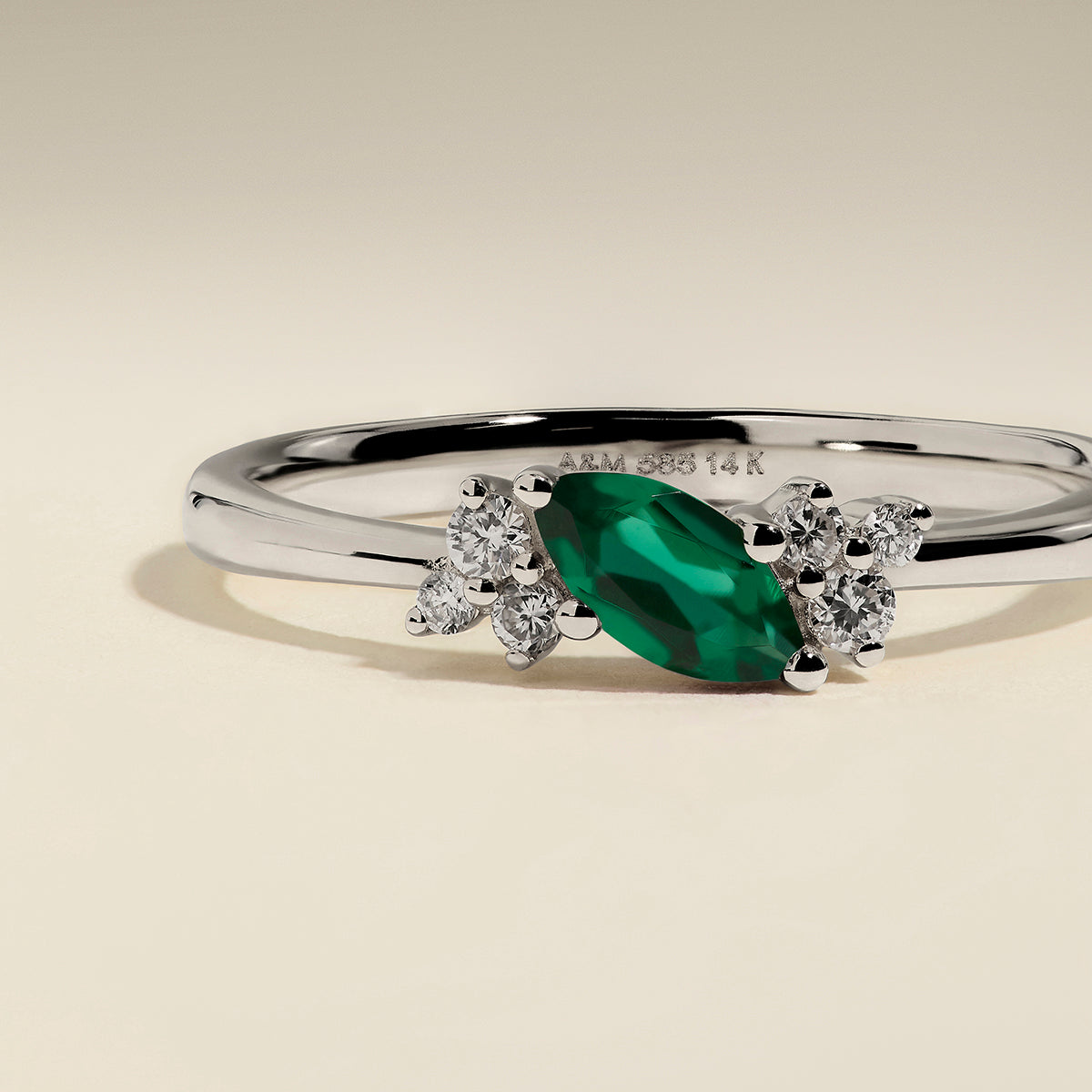 Emerald May Birthstone Milestone Ring in Solid White Gold-Astrid &amp; Miyu