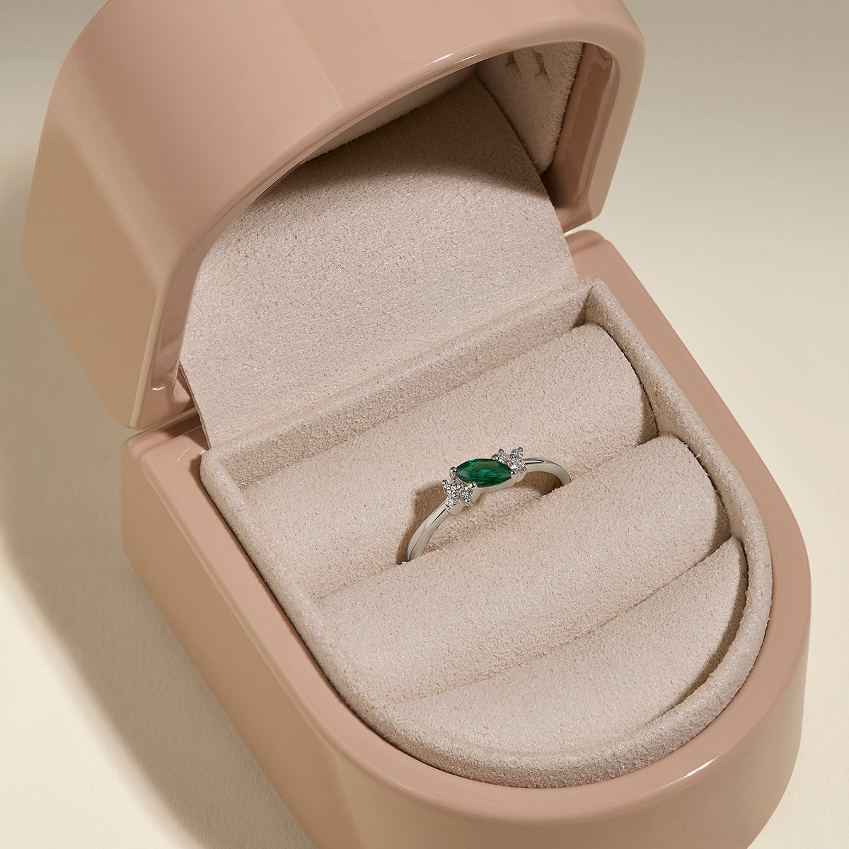 Emerald May Birthstone Milestone Ring in Solid White Gold-Astrid &amp; Miyu