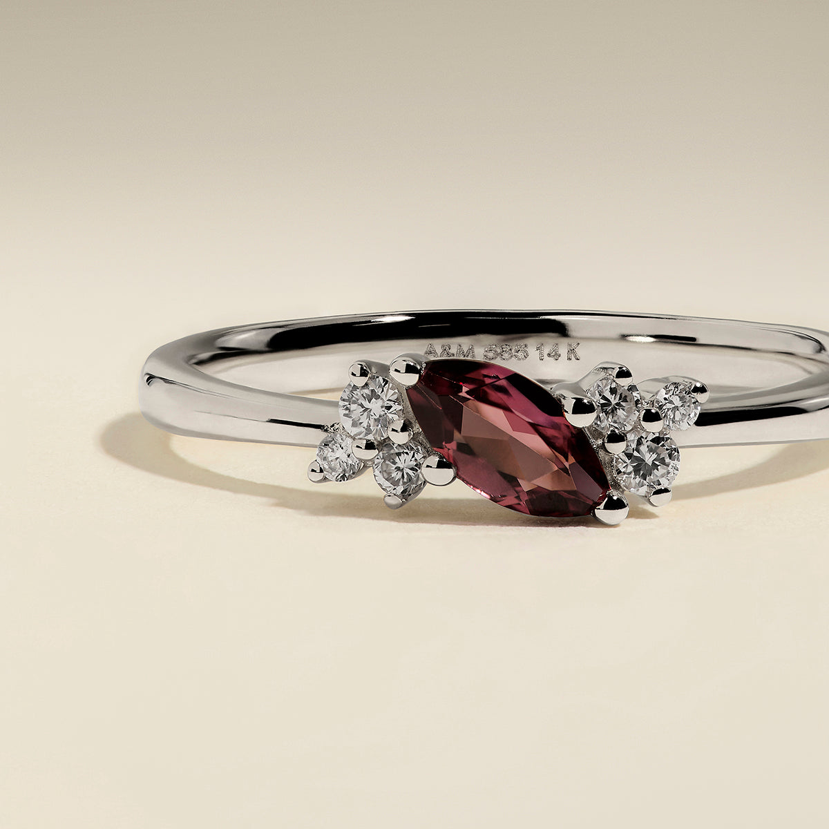 Garnet January Birthstone Milestone Ring in Solid White Gold-Astrid &amp; Miyu