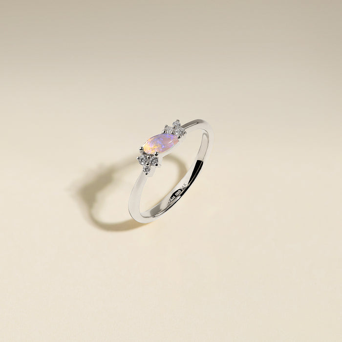 Opal October Birthstone Milestone Ring in Solid White Gold-Astrid &amp; Miyu