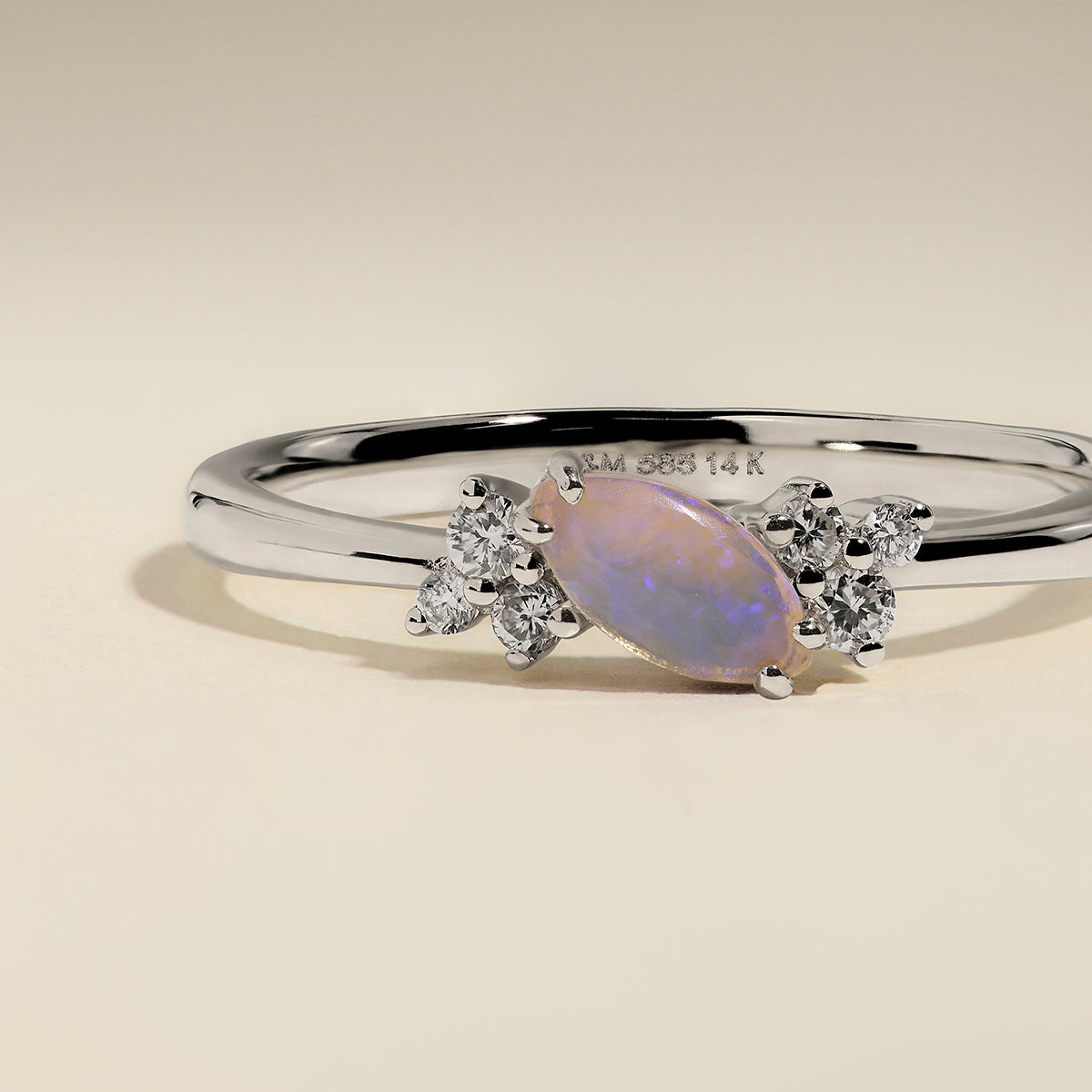 Opal October Birthstone Milestone Ring in Solid White Gold-Astrid &amp; Miyu