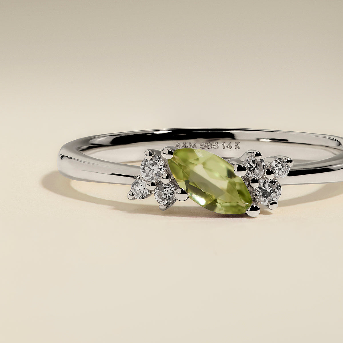 Peridot August Birthstone Milestone Ring in Solid White Gold-Astrid &amp; Miyu