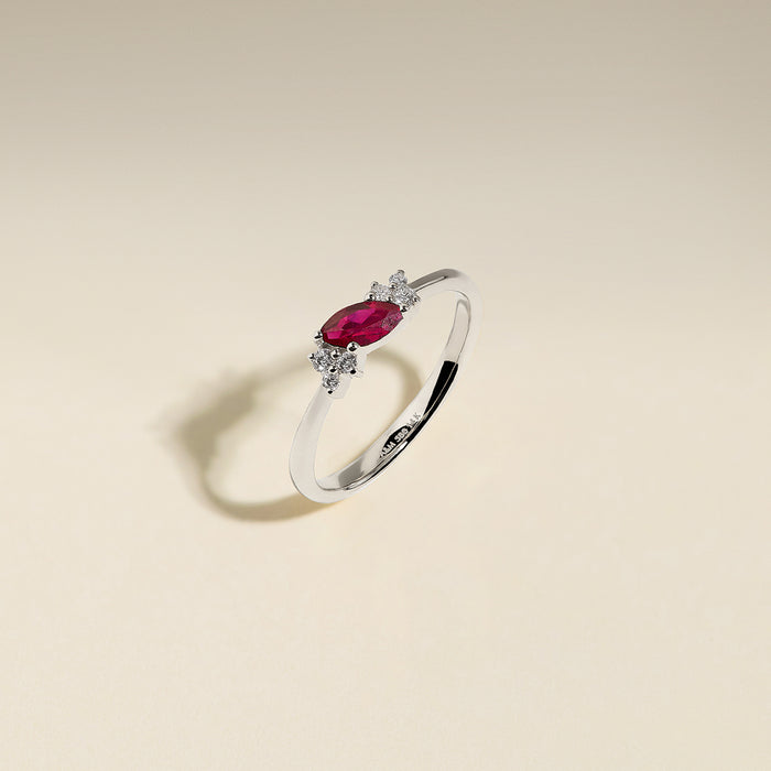 Ruby July Birthstone Milestone Ring in Solid White Gold-Astrid &amp; Miyu