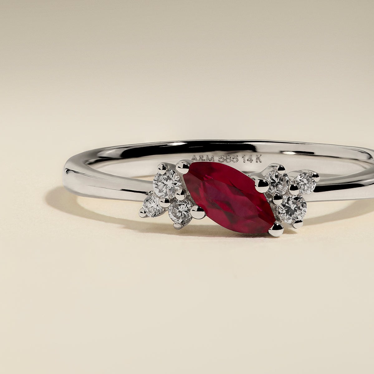 Ruby July Birthstone Milestone Ring in Solid White Gold-Astrid &amp; Miyu