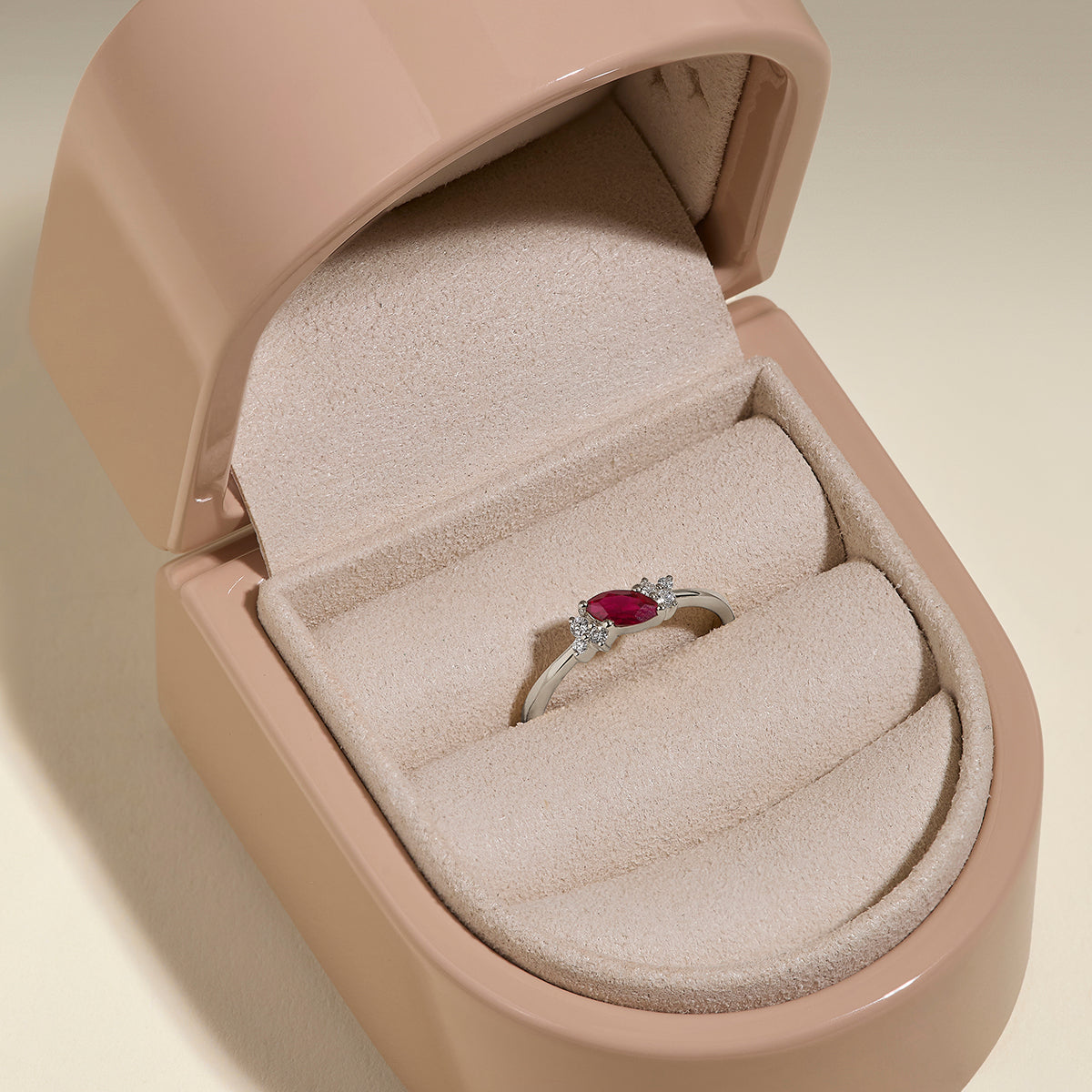 Ruby July Birthstone Milestone Ring in Solid White Gold-Astrid &amp; Miyu