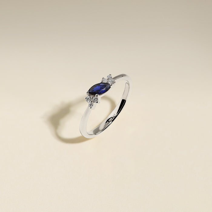 Sapphire September Birthstone Milestone Ring in Solid White Gold-Astrid &amp; Miyu