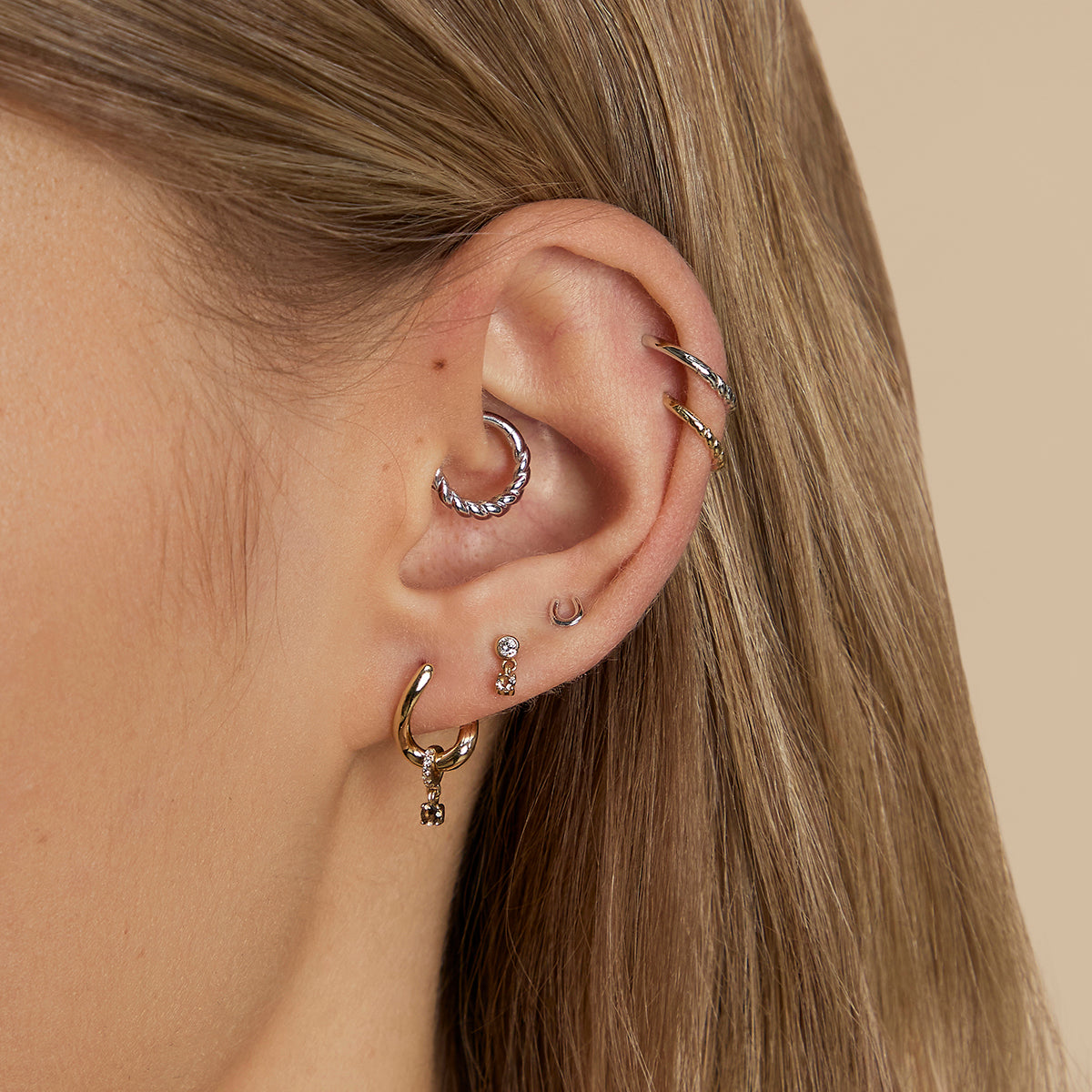Horseshoe Piercing Stud in Solid White Gold-Astrid &amp; Miyu