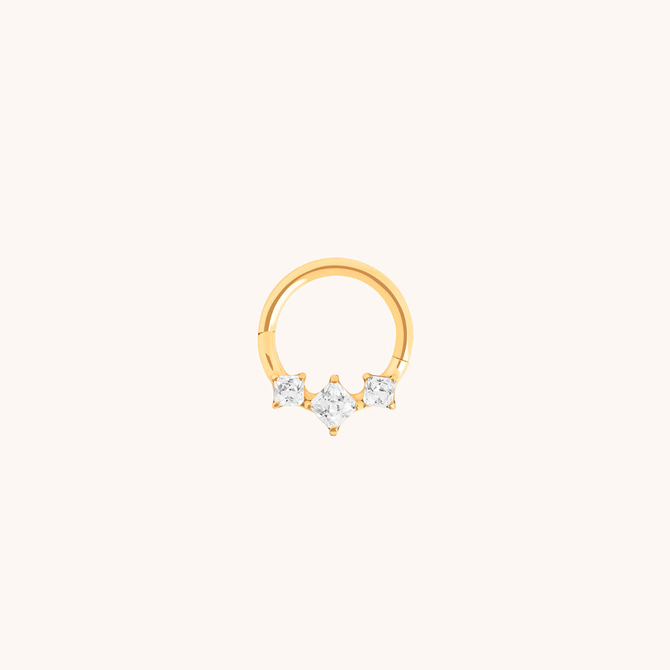 Square Crystal Trio Titanium Daith Hoop in Gold-Astrid &amp; Miyu