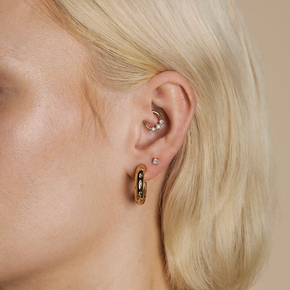 Square Crystal Trio Titanium Daith Hoop in Gold-Astrid &amp; Miyu