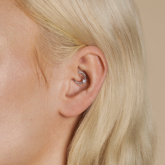 Square Crystal Titanium Daith Hoop in Platinum-Astrid &amp; Miyu