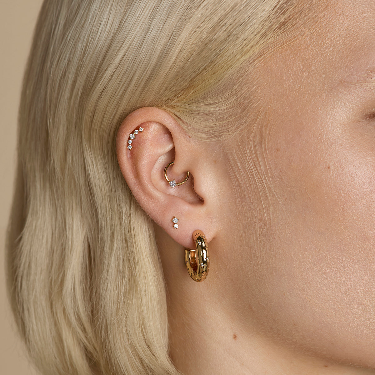 Curved Square Crystal Titanium Piercing Stud in Gold-Astrid &amp; Miyu