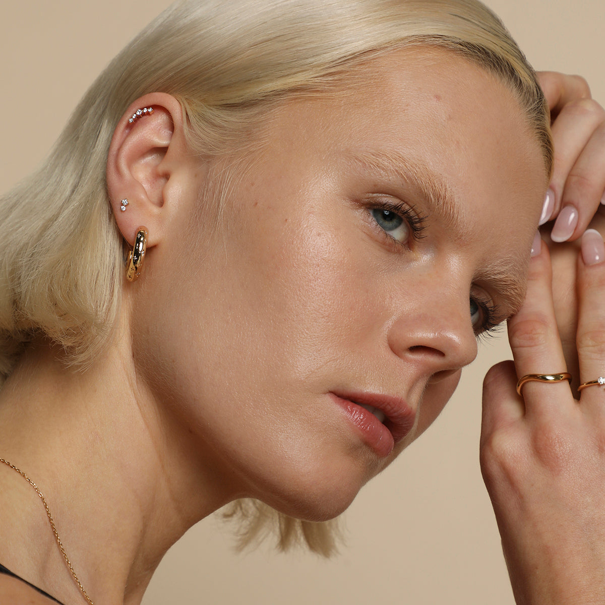 Square Crystal Double Titanium Piercing Stud in Gold-Astrid &amp; Miyu