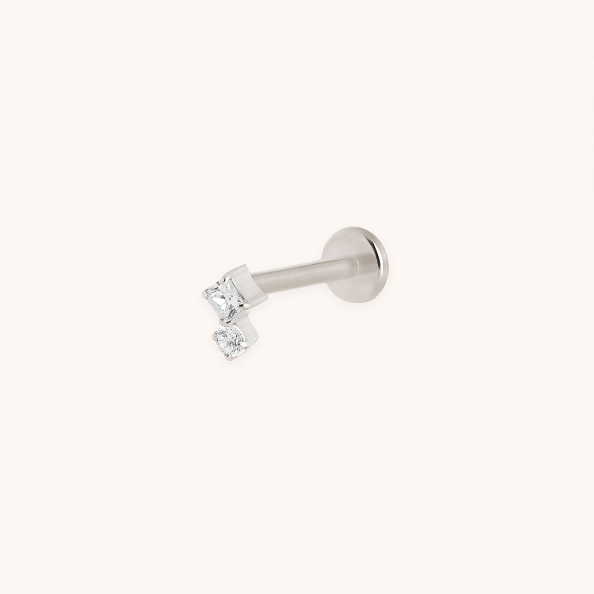 Square Crystal Double Titanium Piercing Stud in Platinum-Astrid &amp; Miyu