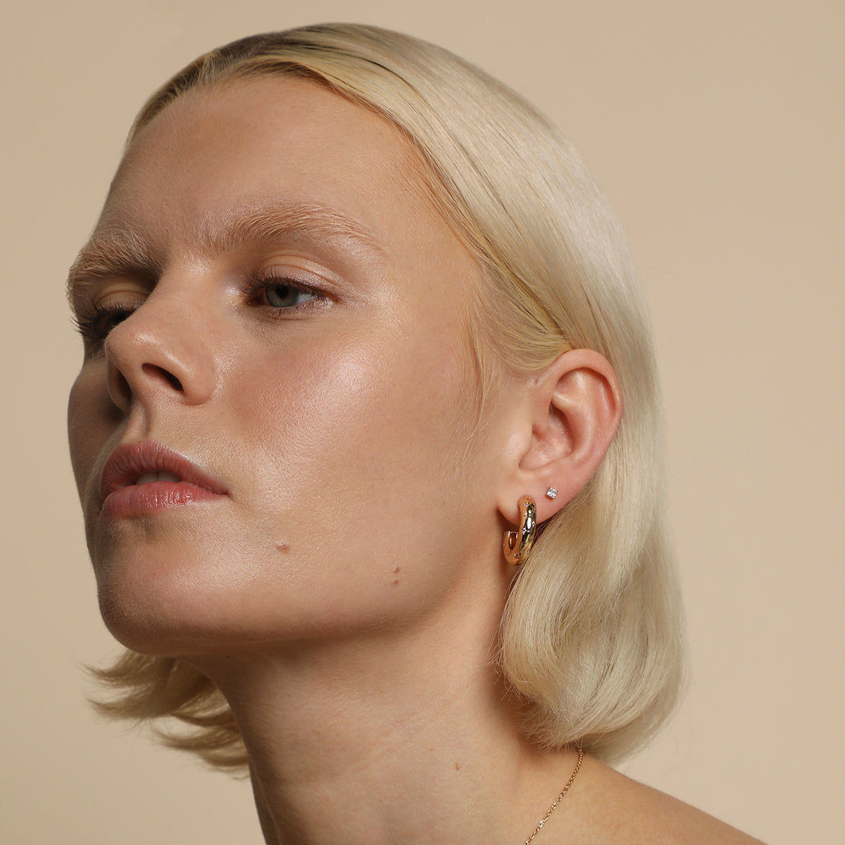 Square Crystal Titanium Piercing Stud in Gold-Astrid &amp; Miyu