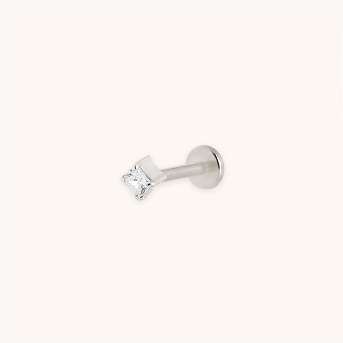 Square Crystal Titanium Piercing Stud in Platinum-Astrid &amp; Miyu