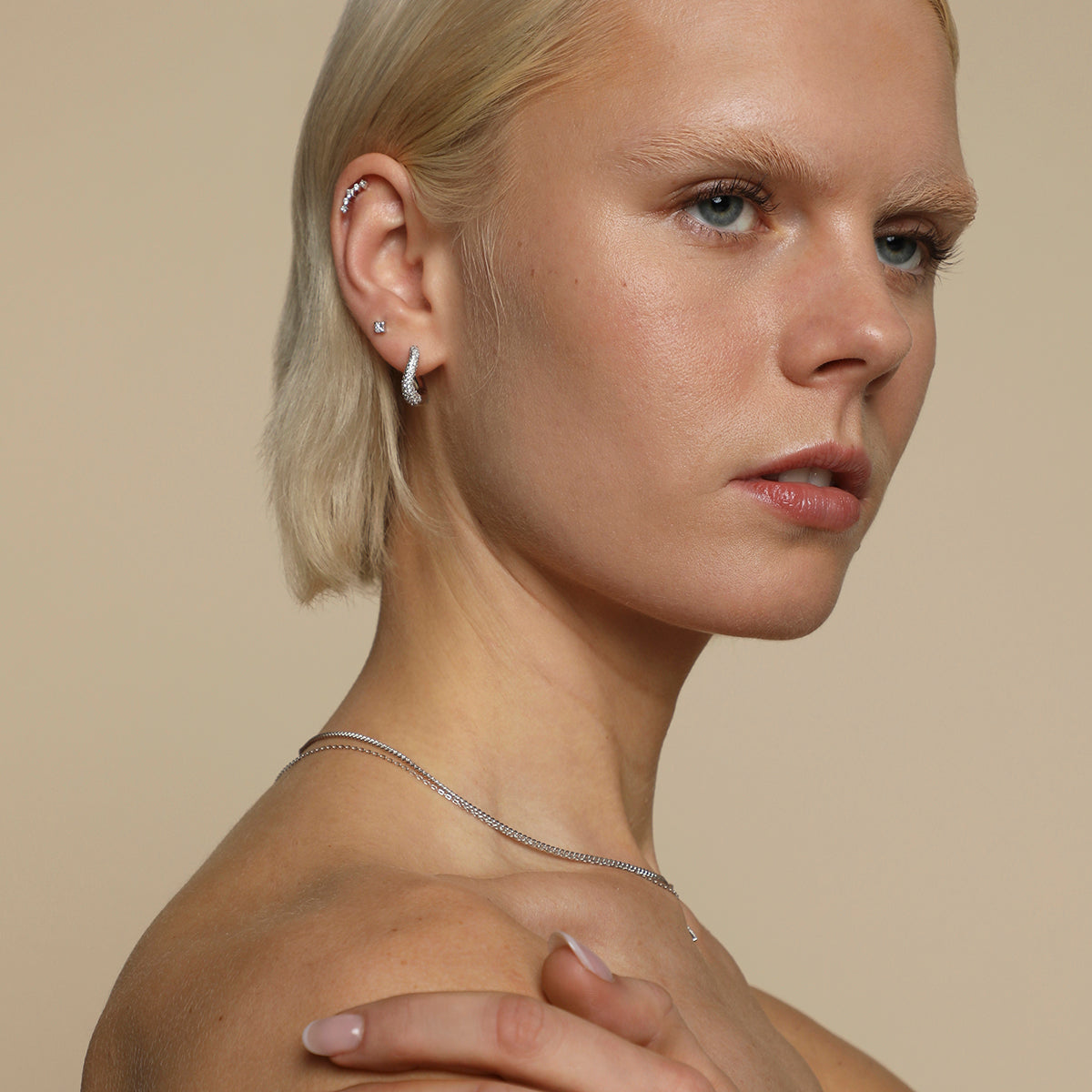 Square Crystal Titanium Piercing Stud in Platinum-Astrid &amp; Miyu
