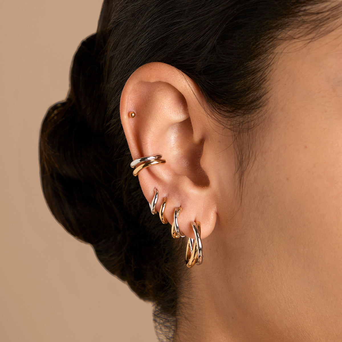 Crossover Illusion Hoops in Mixed Metal-Astrid &amp; Miyu