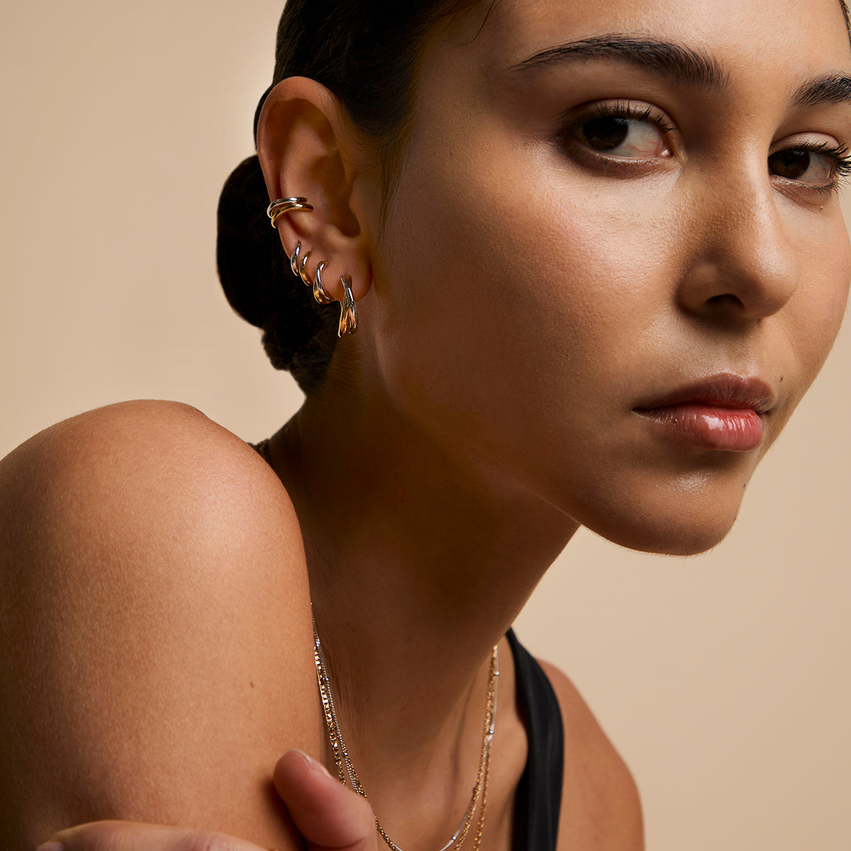 Crossover Illusion Hoops in Mixed Metal-Astrid &amp; Miyu