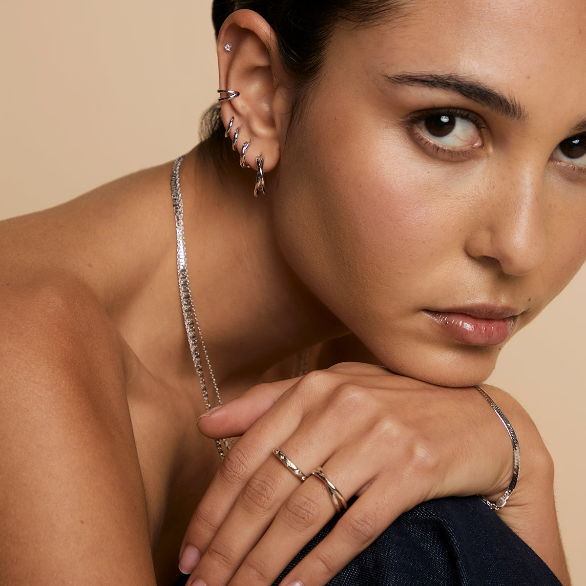 Crossover Illusion Hoops in Silver-Astrid &amp; Miyu