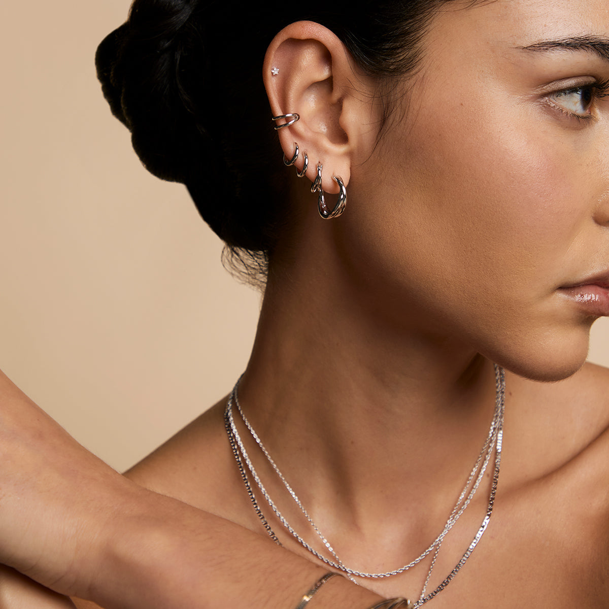 Crossover Illusion Hoops in Silver-Astrid &amp; Miyu