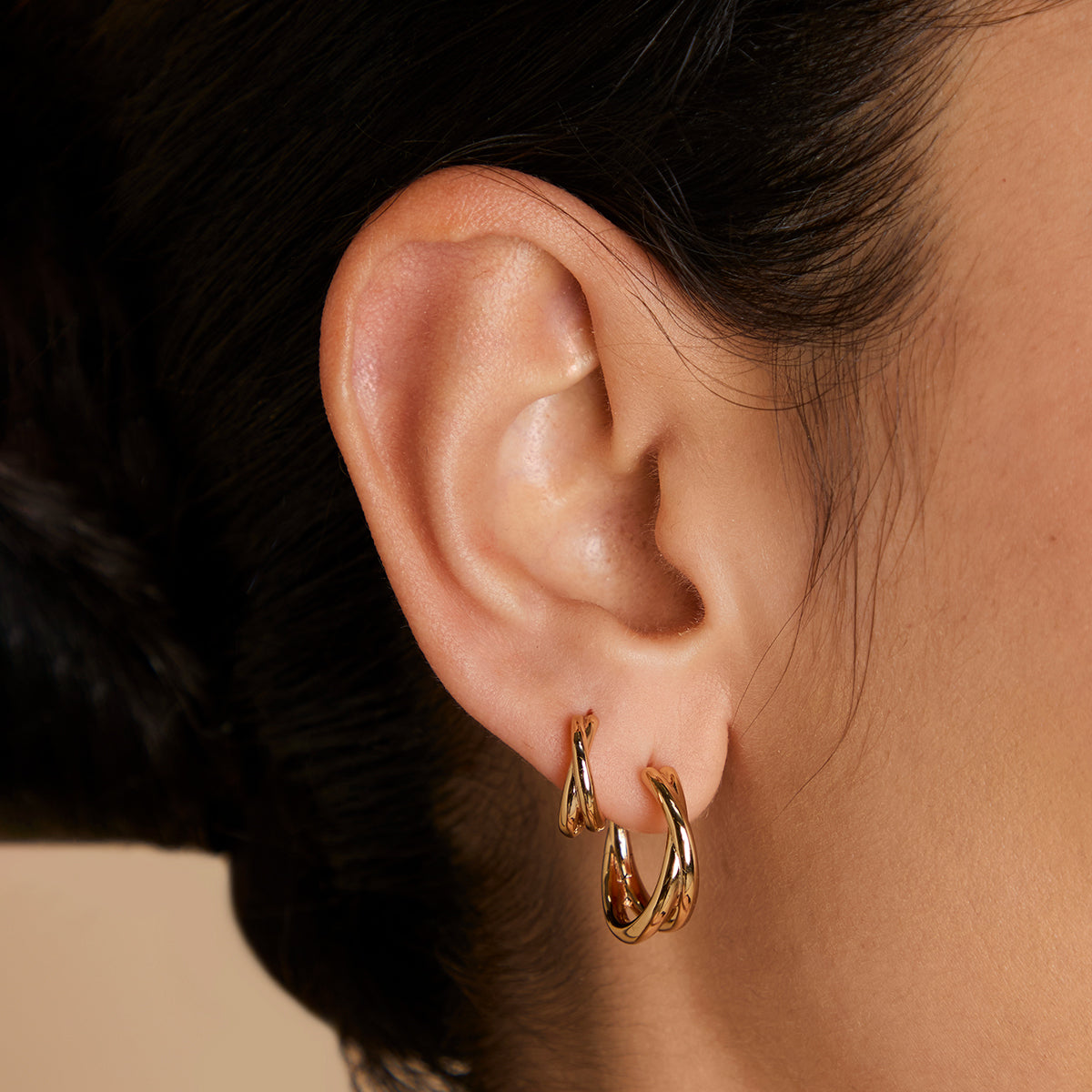 Crossover Illusion Huggies in Gold-Astrid &amp; Miyu