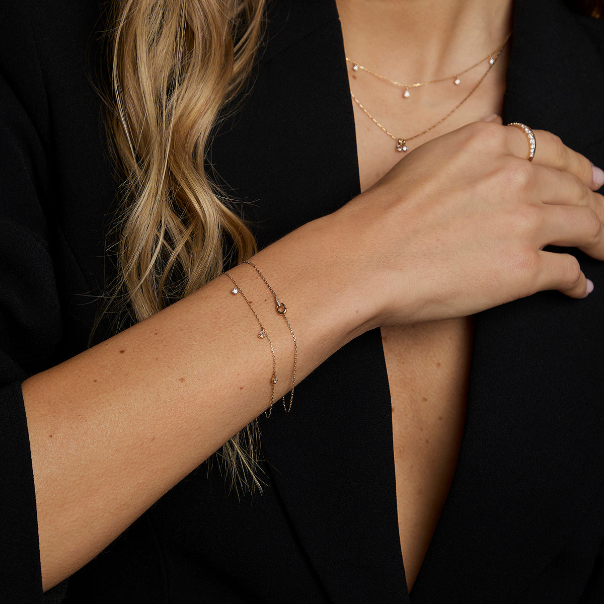 Diamond Hardware Pendant Bracelet in Solid Gold-Astrid &amp; Miyu