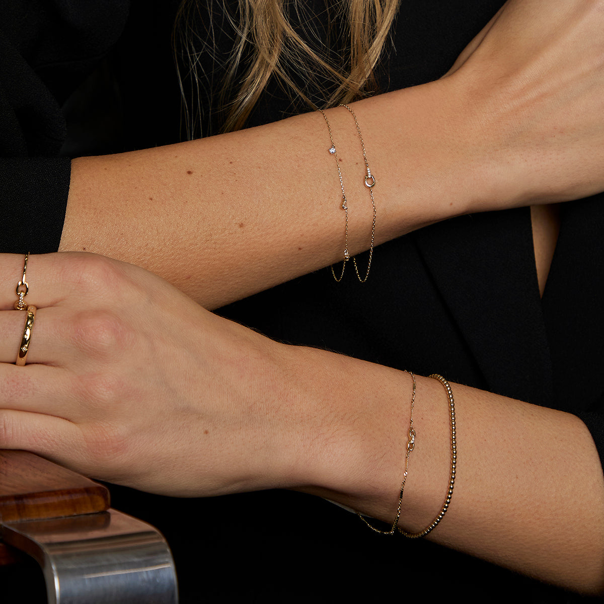 Diamond Hardware Pendant Bracelet in Solid Gold-Astrid &amp; Miyu