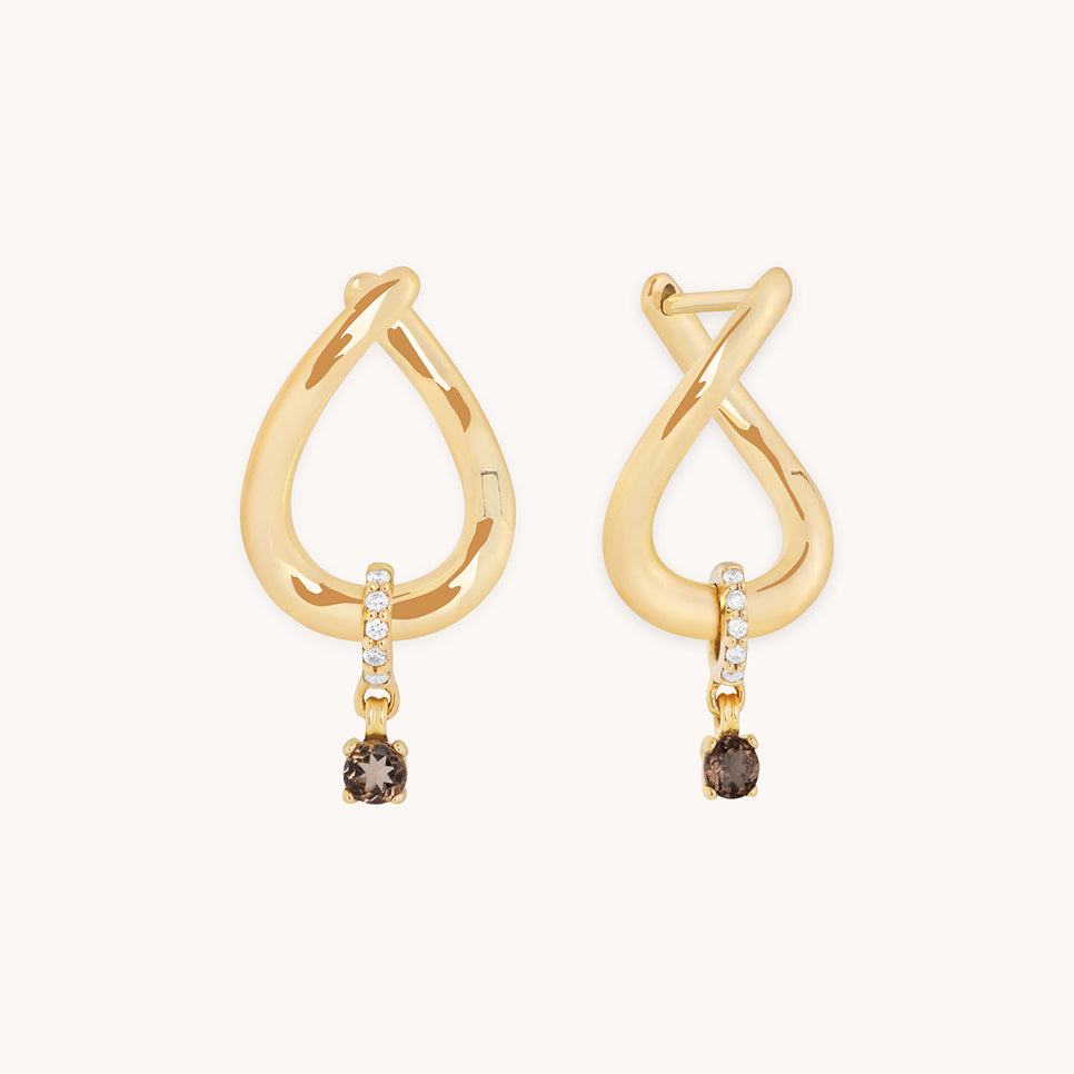 Diamond & Quartz Charm Molten Huggies in Solid Gold