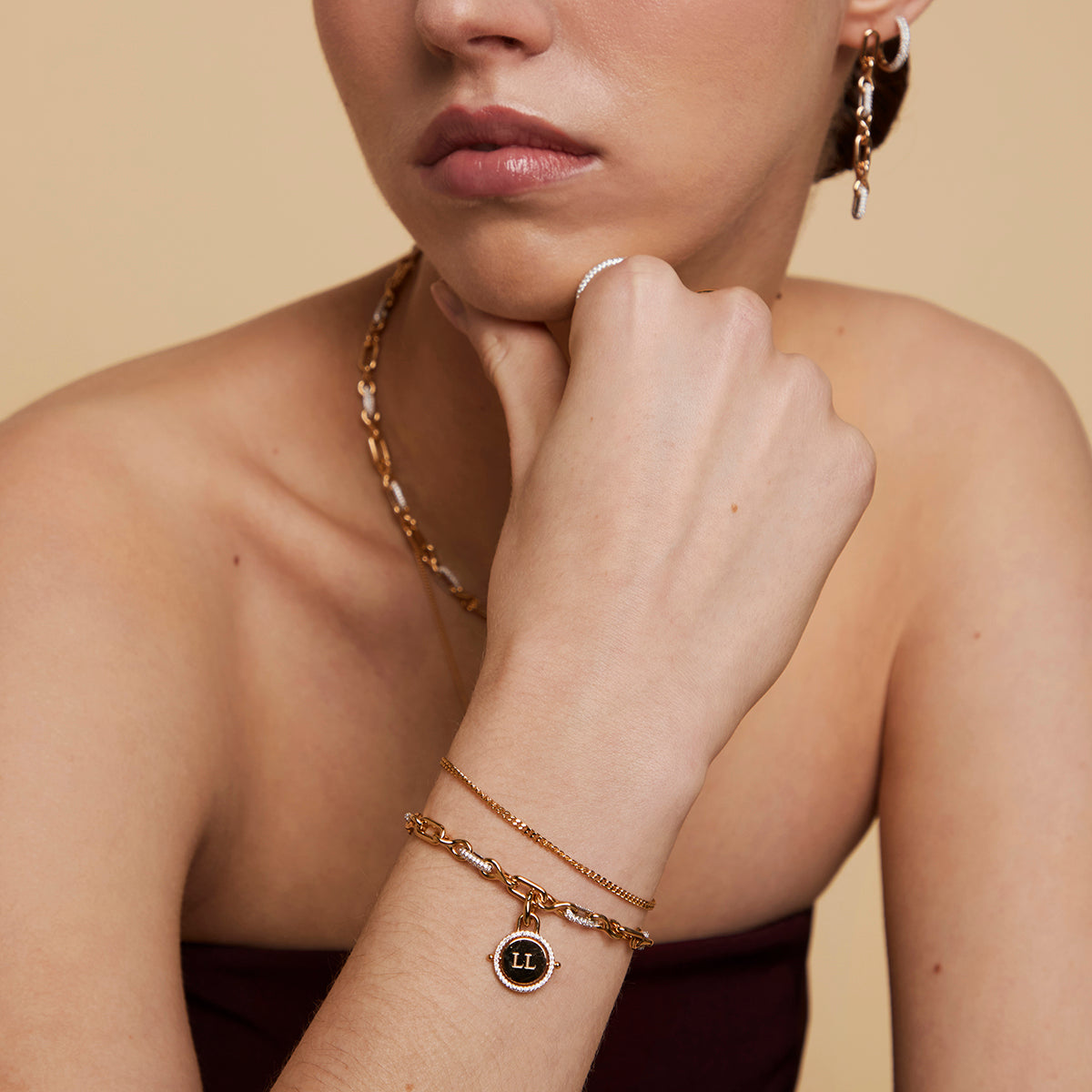 Pavé Chain Link Bracelet in Gold-Astrid &amp; Miyu