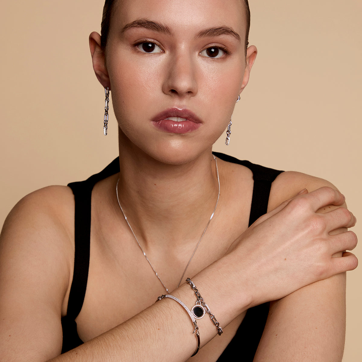 Pavé Knot Bangle in Silver-Astrid &amp; Miyu