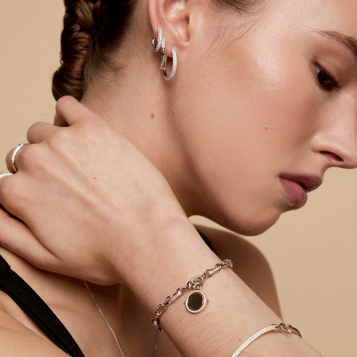 Pavé Spinning Coin Clip Charm in Silver-Astrid &amp; Miyu