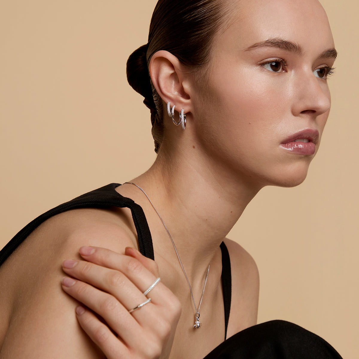 Pavé Essential Medium Hoops in Silver-Astrid &amp; Miyu