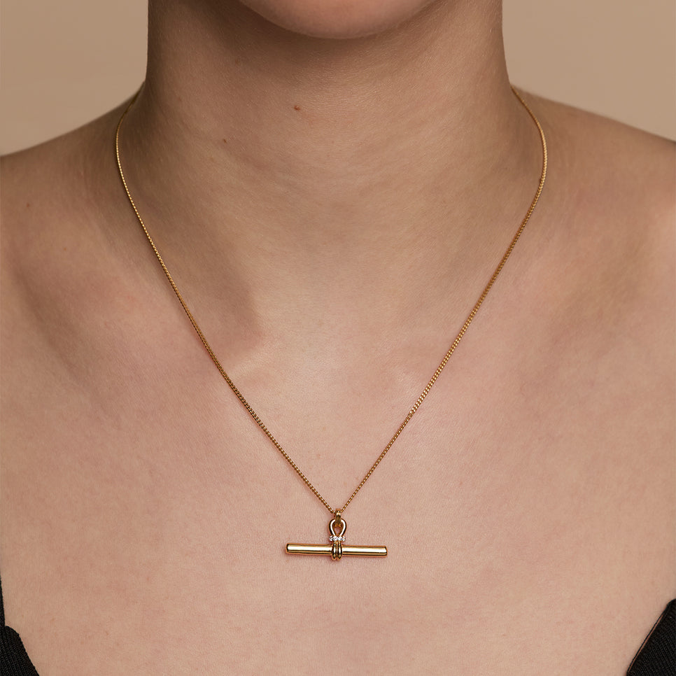 Hardware T-Bar Pendant Necklace in Gold-Astrid &amp; Miyu