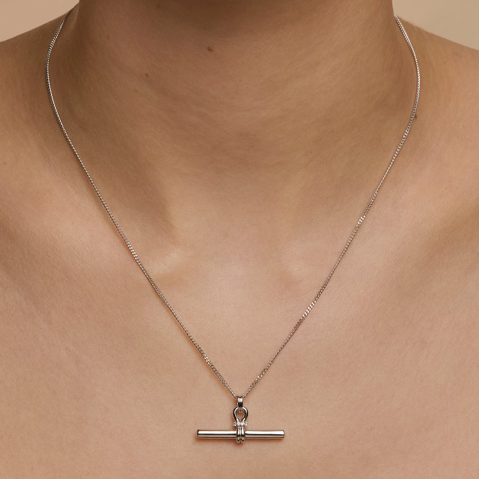 Hardware T-Bar Pendant Necklace in Silver-Astrid &amp; Miyu
