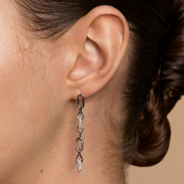 Pavé Chain Link Drop Studs in Silver-Astrid &amp; Miyu