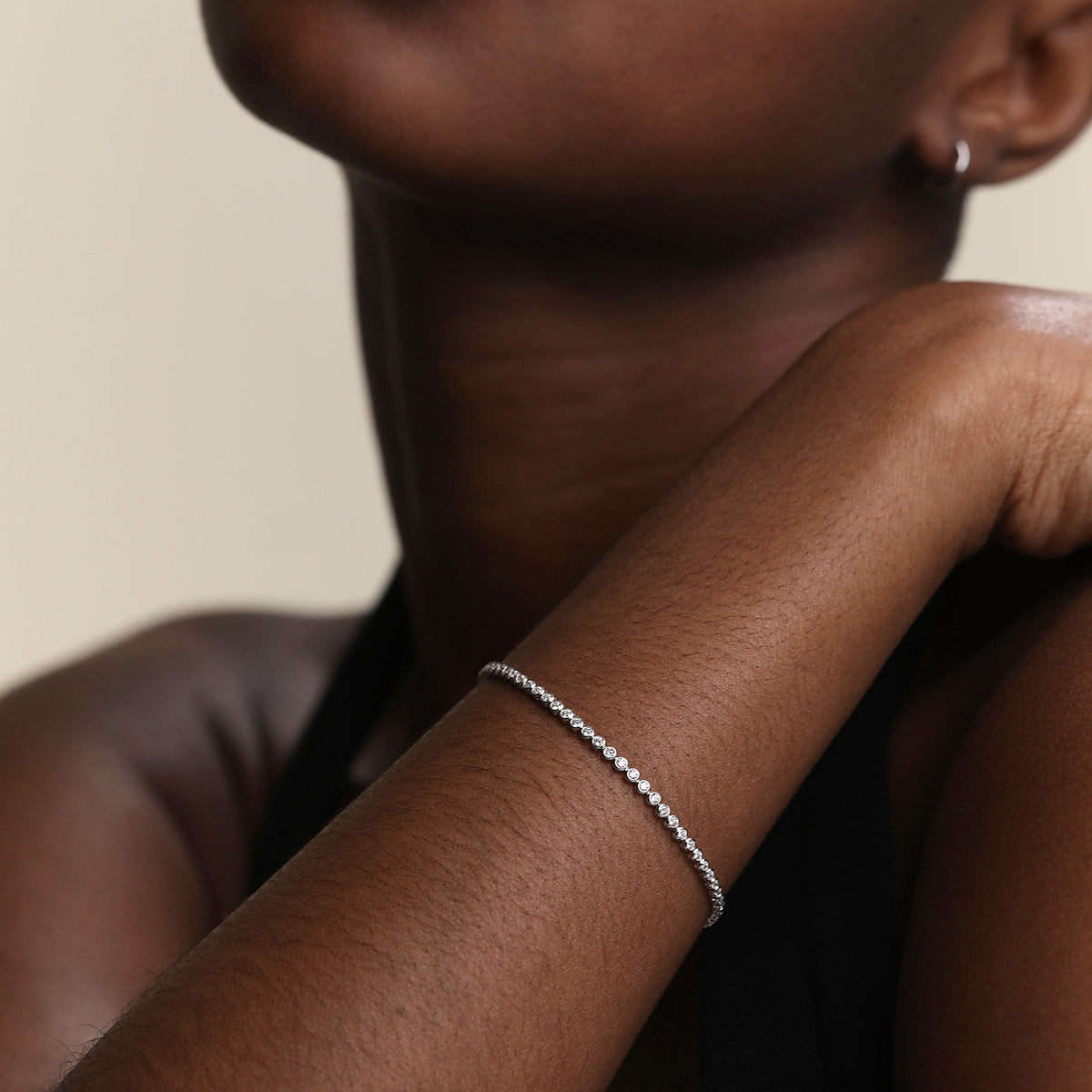 Lab Diamond Tennis Chain Bracelet in Solid White Gold-Astrid &amp; Miyu