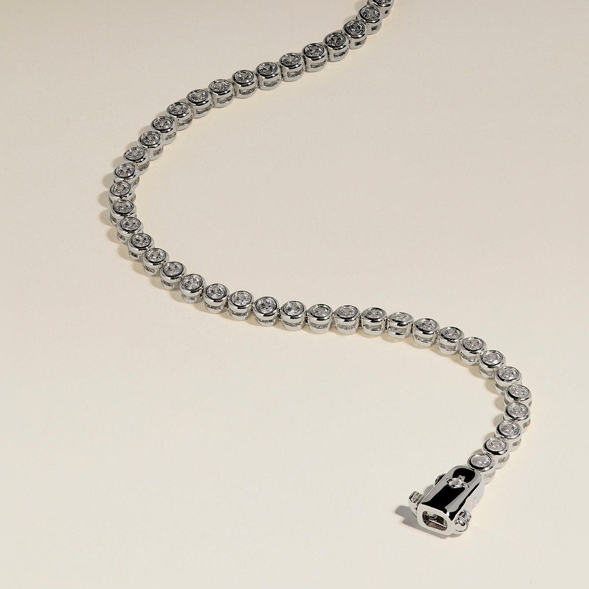 Lab Diamond Tennis Chain Bracelet in Solid White Gold-Astrid &amp; Miyu