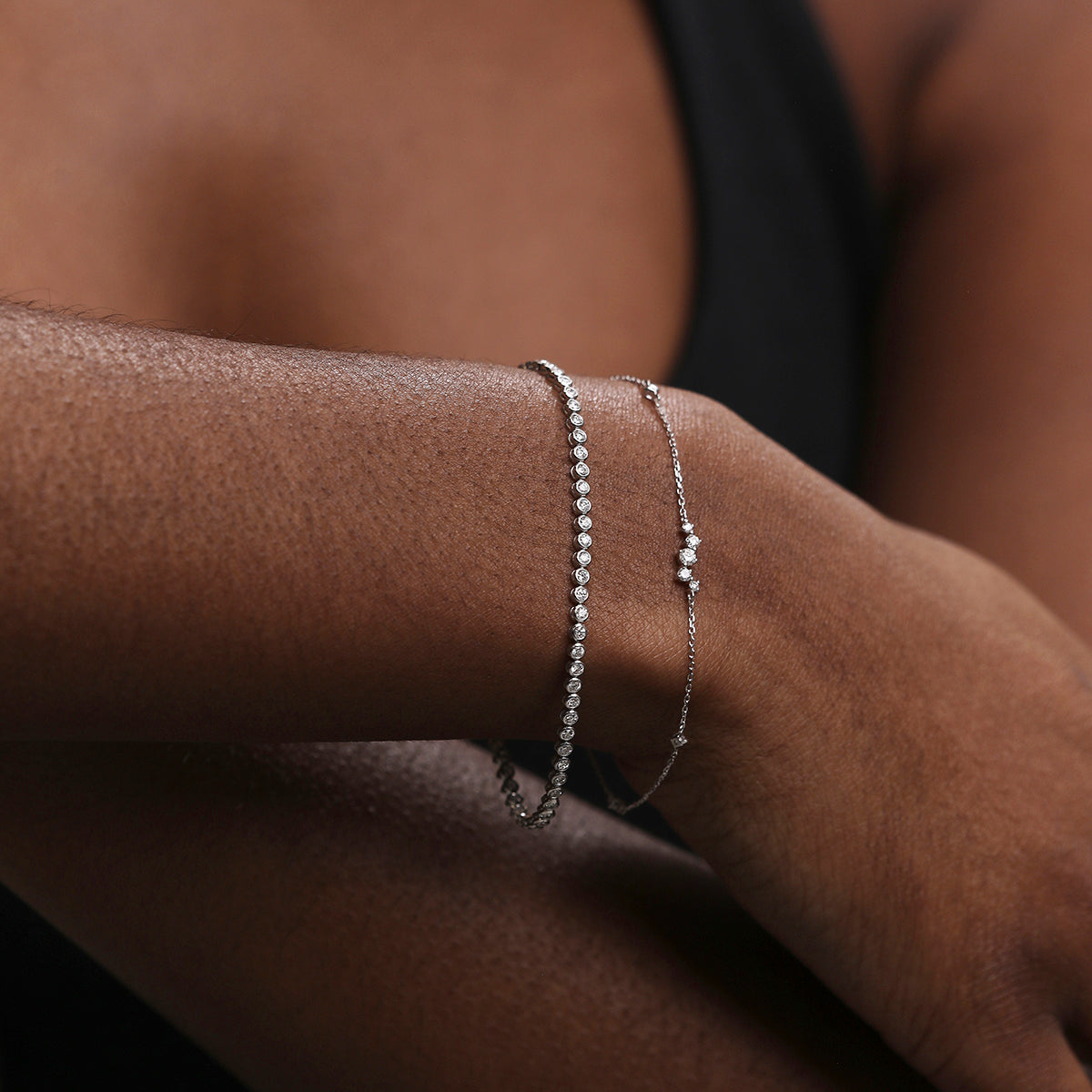 Lab Diamond Tennis Chain Bracelet in Solid White Gold-Astrid &amp; Miyu