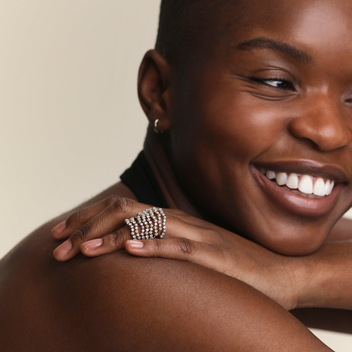 Diamond & Pearl Scalloped Ring in Solid Gold-Astrid &amp; Miyu