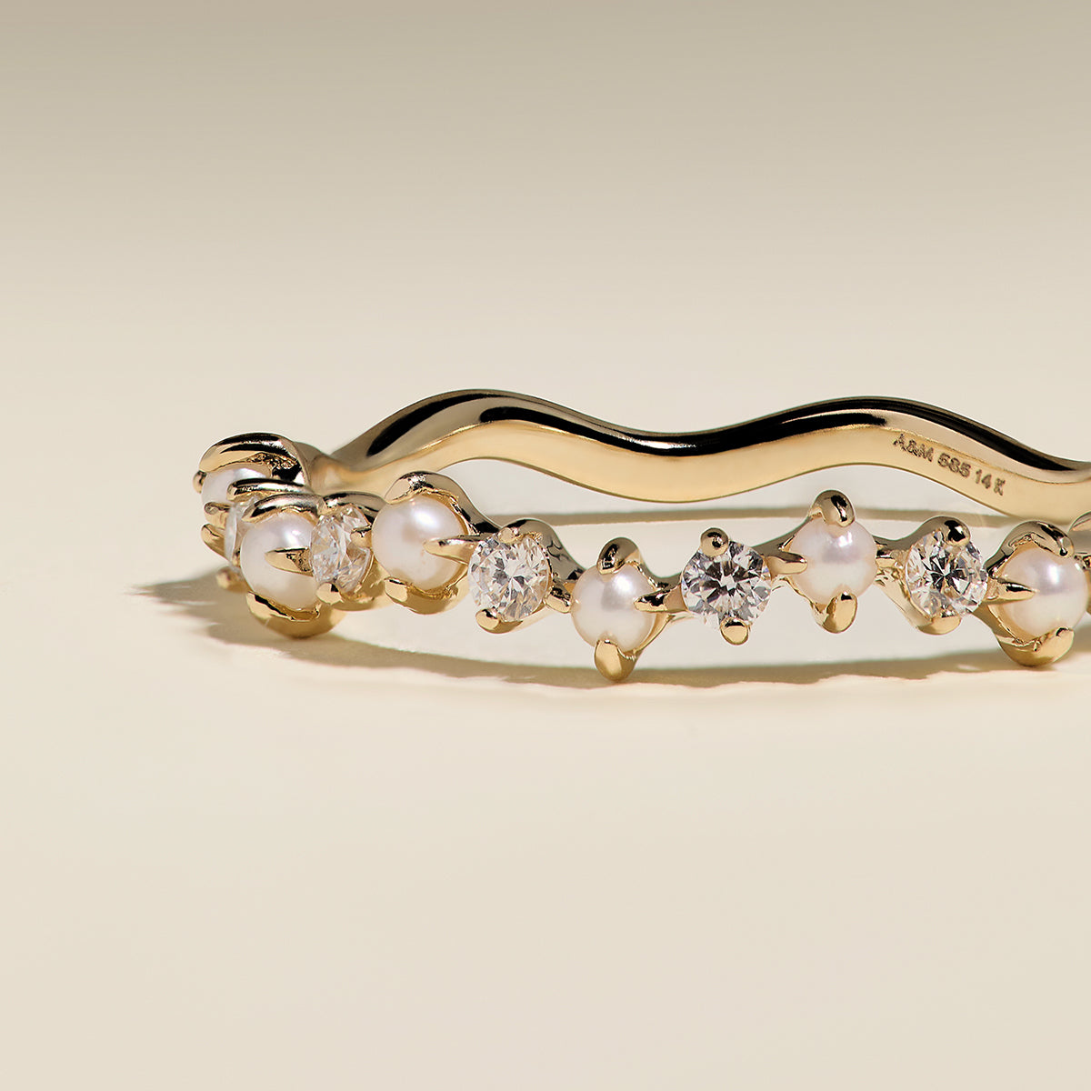 Diamond & Pearl Scalloped Ring in Solid Gold-Astrid &amp; Miyu