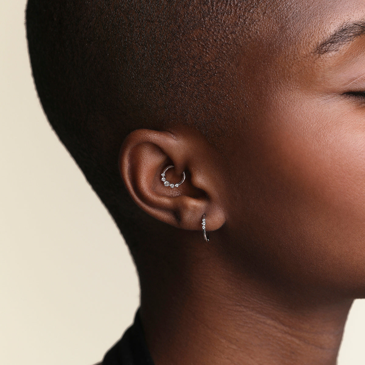 Diamond Daith Hoop in Solid White Gold-Astrid &amp; Miyu