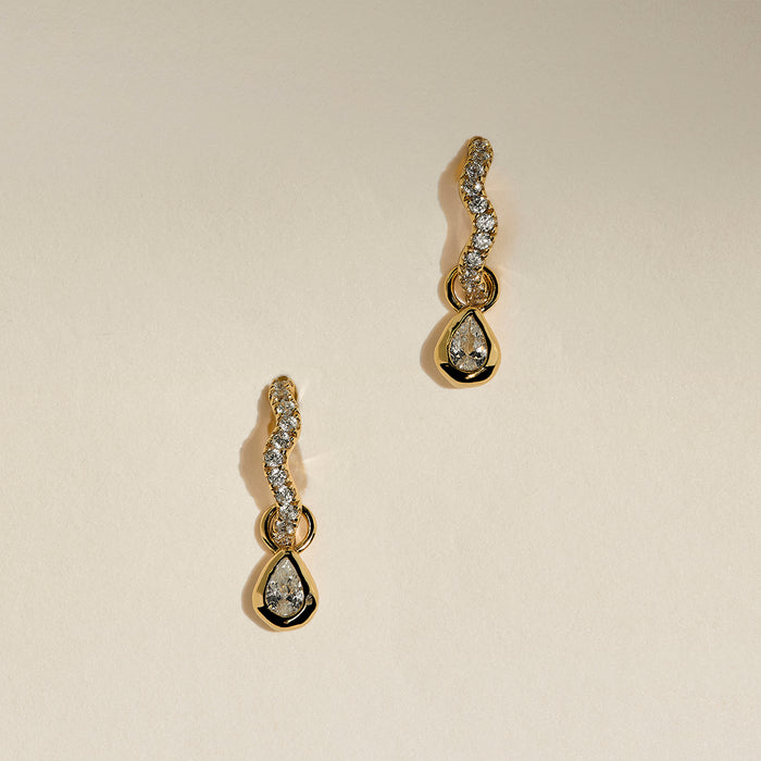 Scalloped Crystal Charm Huggies in Gold-Astrid &amp; Miyu