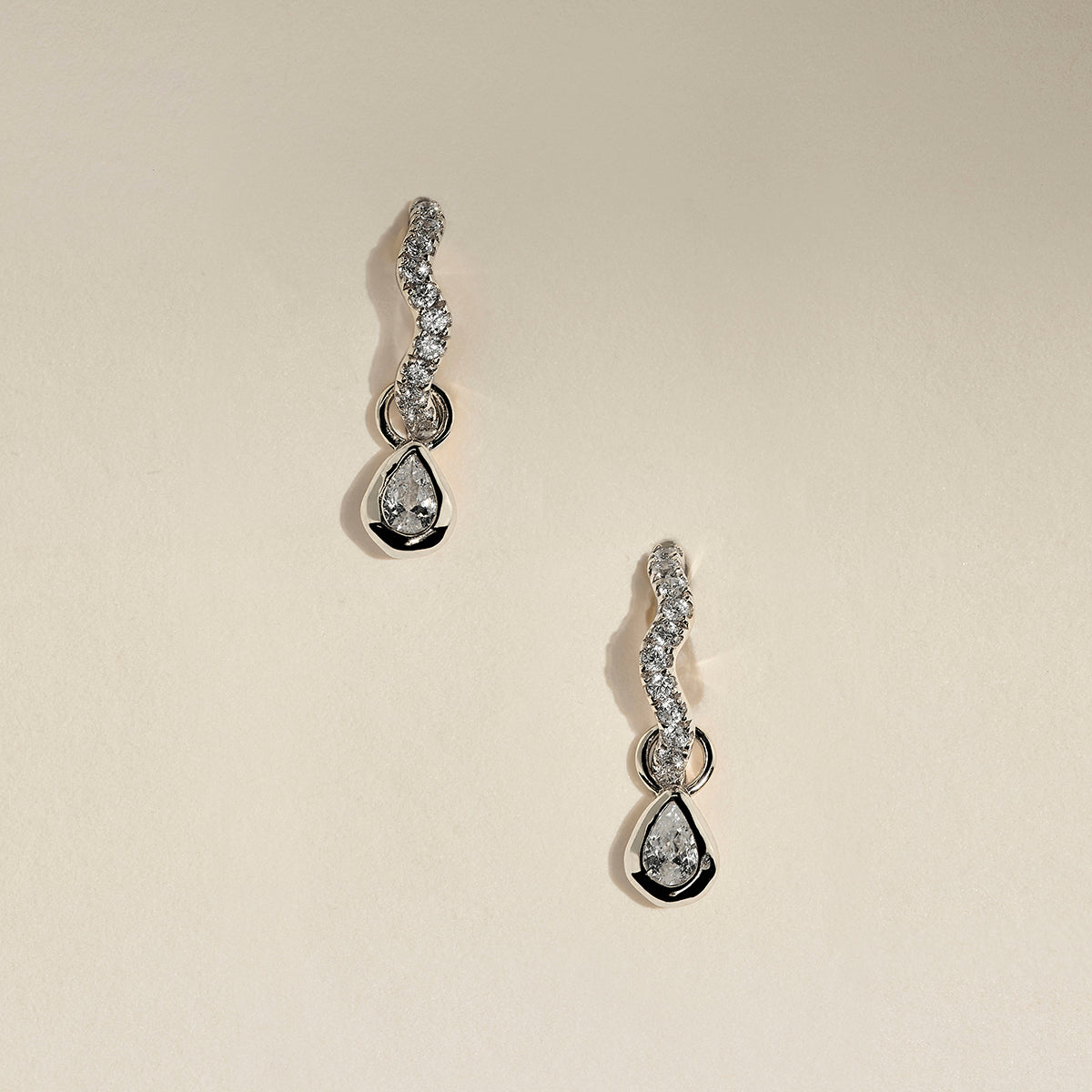 Scalloped Crystal Charm Huggies in Silver-Astrid &amp; Miyu