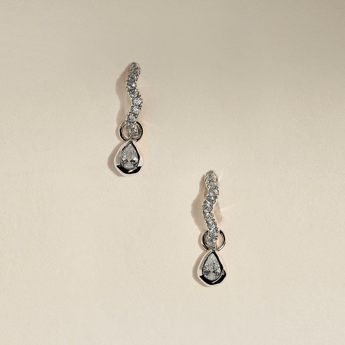 Scalloped Crystal Charm Huggies in Silver-Astrid &amp; Miyu