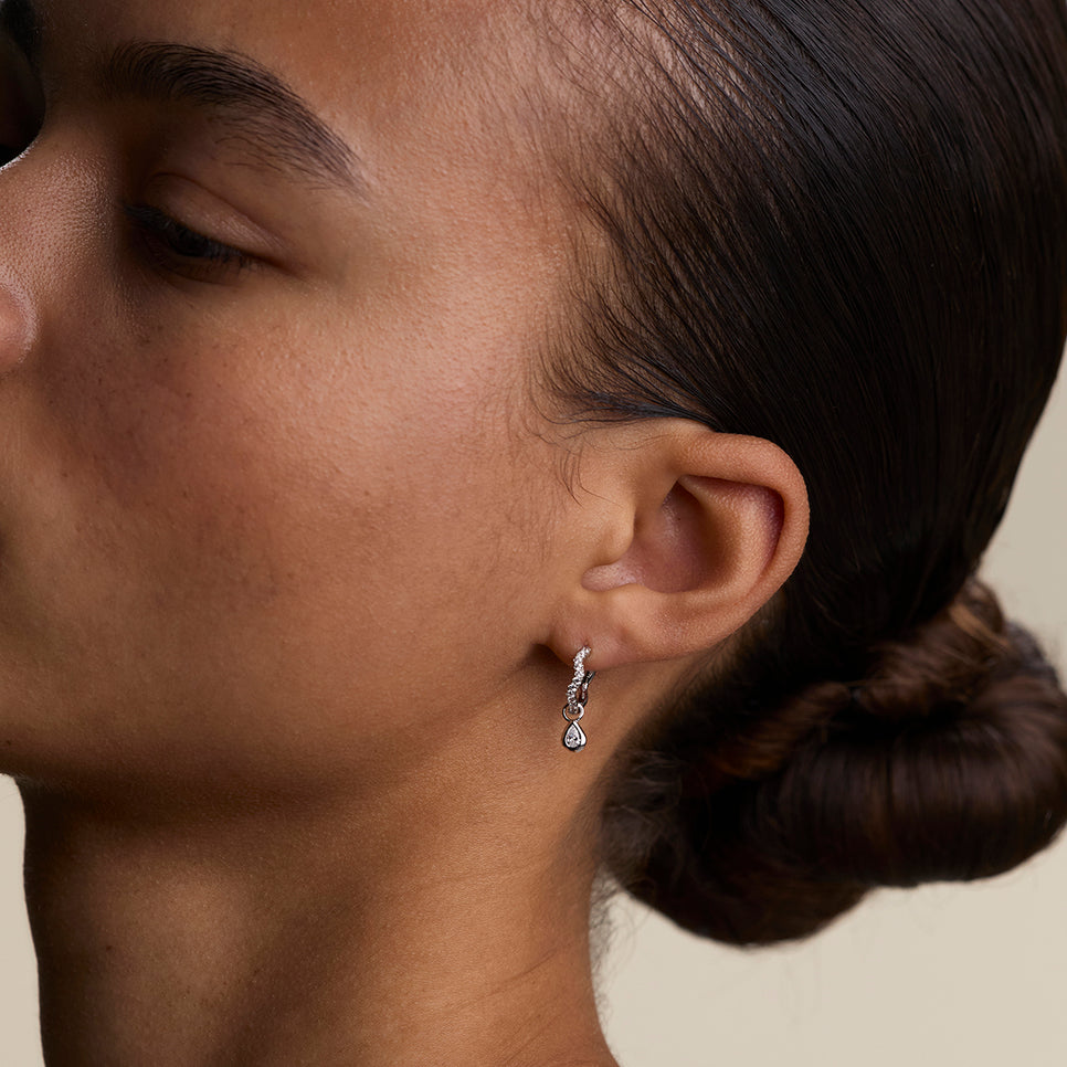 Scalloped Crystal Charm Huggies in Silver-Astrid &amp; Miyu