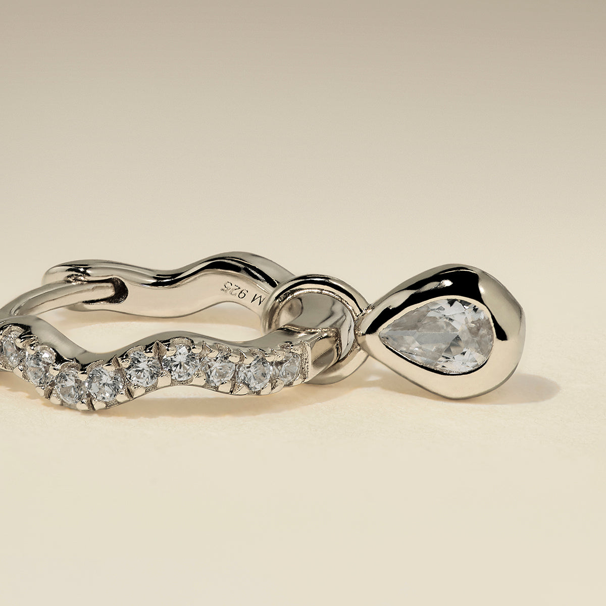 Scalloped Crystal Charm Huggies in Silver-Astrid &amp; Miyu