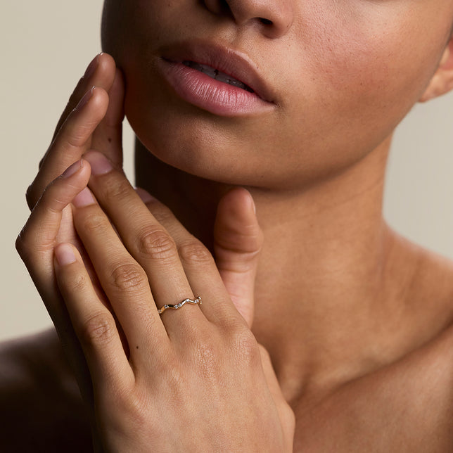 Scalloped Crystal Band Ring in Gold-Astrid &amp; Miyu