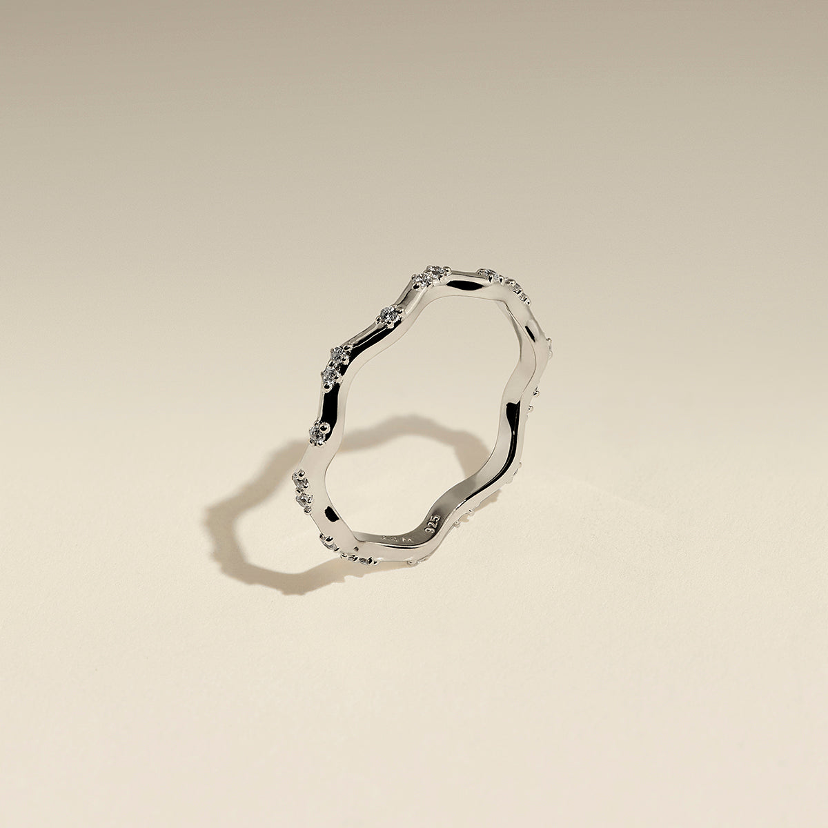 Scalloped Crystal Band Ring in Silver-Astrid &amp; Miyu