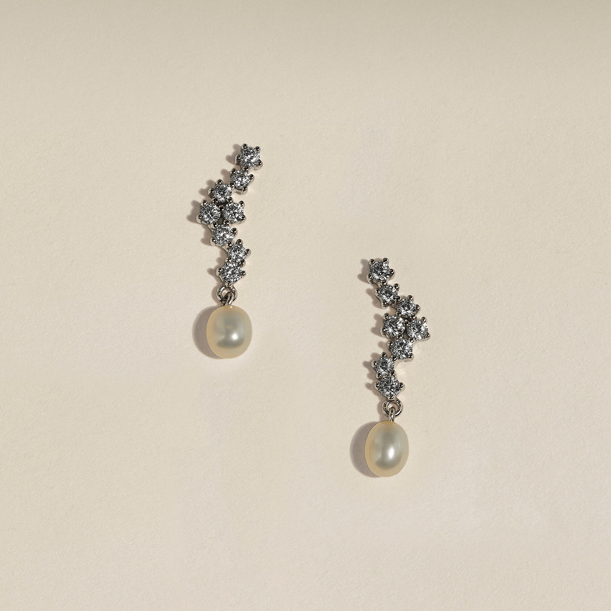 Scalloped Crystal Charm Studs in Silver-Astrid &amp; Miyu
