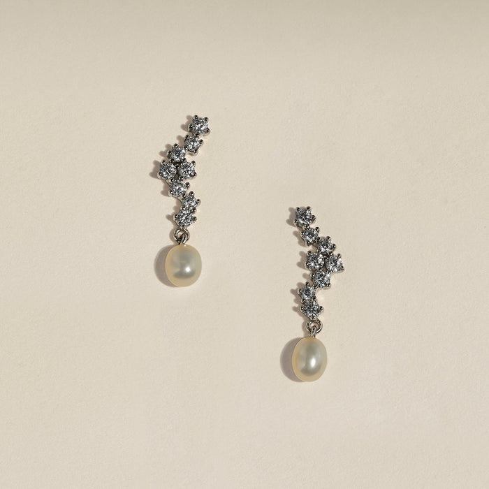 Scalloped Crystal Charm Studs in Silver-Astrid &amp; Miyu